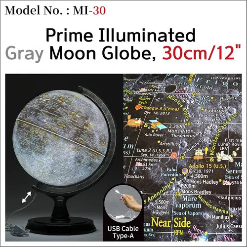 Miniatura 3 de Mapsoft Prime - Globo lunar gris iluminado, 11.8 in, MI-30
