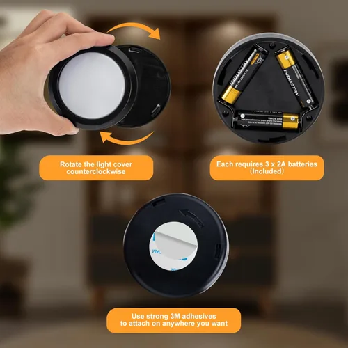 Miniatura 3 de Luces de disco con control remoto, luz LED de disco inalámbrica para cocina, luces bajo gabinete que funcionan con baterías, iluminación regulable
