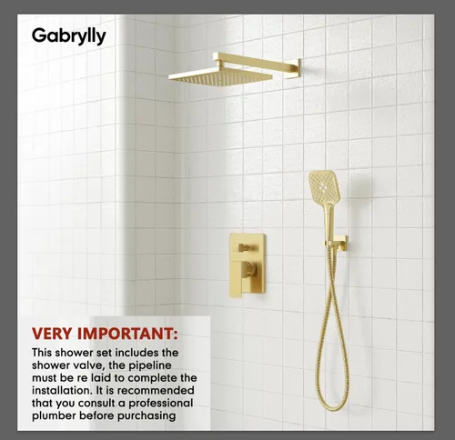 Miniatura 2 de Gabrylly Sistema de ducha dorado, juego de grifo de ducha montado en la pared para baño con cabezal de ducha de lluvia de alta presión de 10 Oro