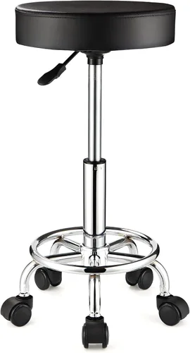 Miniatura 7 de Taburete ajustable con ruedas Taburete redondo con ruedas para silla de oficina de masaje de spa (negro)