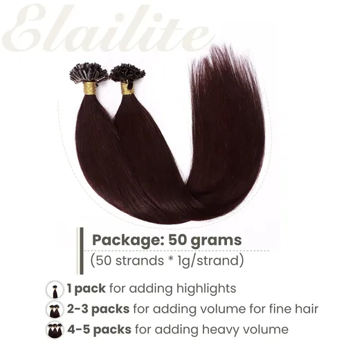 Miniatura 4 de Elailite Extensiones de cabello humano con punta en U V3.0, cabello real unido con queratina, 16 pulgadas, pegamento de fusión de calor, 100% sin
