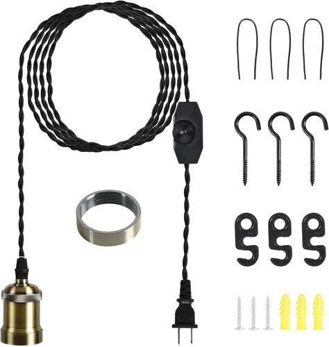 Kit de cable de luz colgante con interruptor regulador, luces colgantes estilo granja de 19.69 pies de longitud del cable de alimentación, cable de