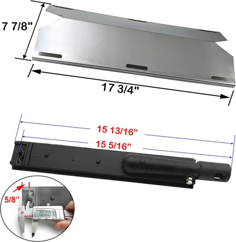 Miniatura 2 de Kit de piezas DG225 - Protector de placa térmica de acero inoxidable y quemador de hierro fundido para parrilla de gas Jenn Air 730-0163, 720-0163