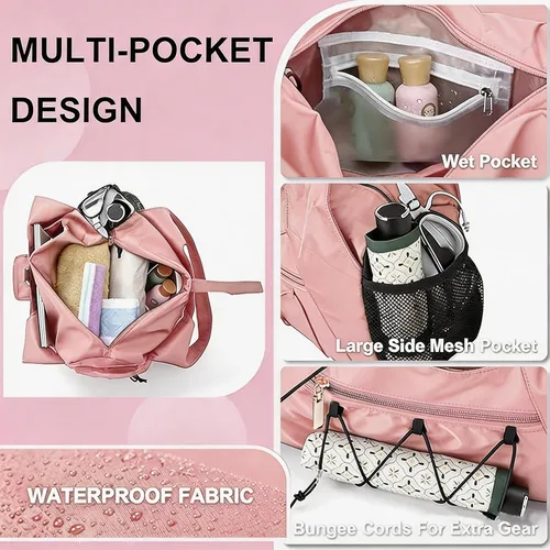 Miniatura 4 de Bolsa de gimnasio para mujer, bolsa de esterilla de yoga con compartimento para zapatos y bolsillo húmedo, bolsa de gimnasio de yoga deportiva