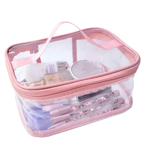Miniatura 9 de Paquete de 2 neceseres de maquillaje, bolsa transparente para cosméticos, portátil, impermeable, transparente, para viajes, almacenamiento grande