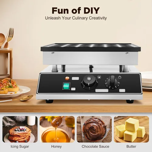 Miniatura 6 de Mini máquina eléctrica para hacer panqueques de 36 agujeros, 1000 W, plancha comercial holandesa para panqueques, máquina comercial para hacer