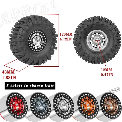Miniatura 7 de RC 1.9 Beadlock Ruedas y neumáticos para 1/10 SCX10 SCX10 II 90046 SCX10 III AXI03007 SCX10 Pro TRX4 TRX6 Gen7/8 D90 VS4-10 MST CFX RC Crawler Car