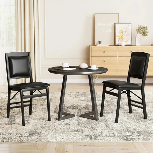 Miniatura 2 de Giantex Juego de 2 sillas de comedor plegables de madera negra con asiento acolchado, marco de madera maciza, carga máxima de 400 libras, sin