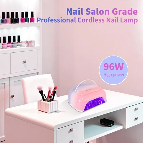 Miniatura 9 de Lámpara de uñas LED UV recargable profesional, luz UV inalámbrica de 96 W para uñas de gel con reflector metálico y base de metal, lámpara de secado