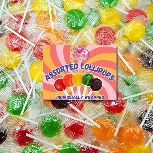 RUS Candy Company - Paletas surtidas con sabor a fruta – Chupones envueltos individualmente a granel para niños – 40 paletas de caramelo – Paquete