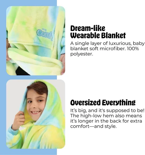 Miniatura 4 de THE COMFY Dream Jr para niños Manta portátil de forro polar de microfibra ligera con capucha y bolsillo Visto en Shark Tank Niños Sherbert