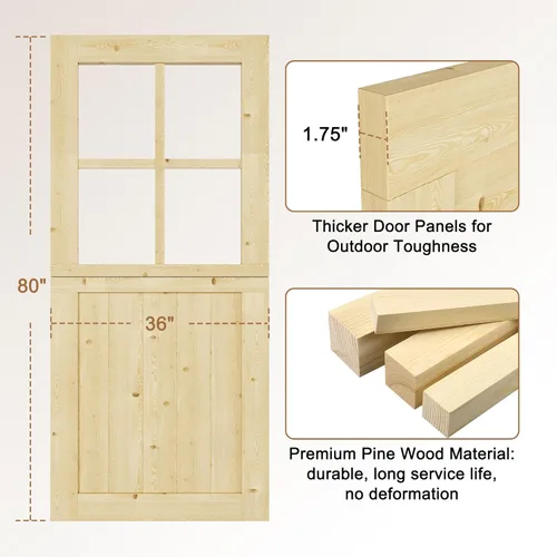 Miniatura 3 de Tablero de Puerta Holandesa para Interior y Exterior, 36" x 80", Universal 4 Lite Vidrio Templado Transparente Puerta Individual Dividida, Puerta