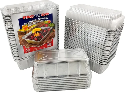 Miniatura 9 de PACTOGO Moldes de papel de aluminio de 2 libras para pan/pan con tapa de cúpula transparente (paquete de 12 juegos)