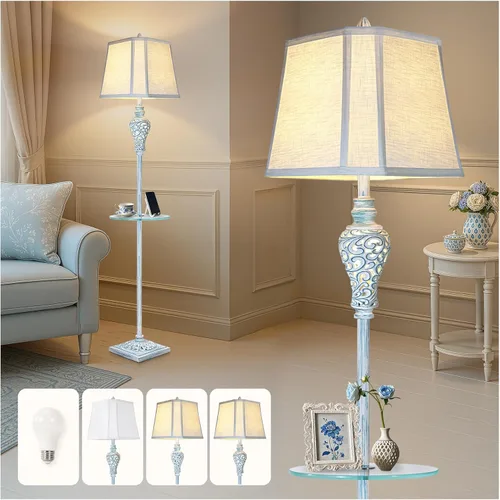 Miniatura 8 de LuxSight Collection Lámpara de pie rústica de 65 pulgadas de alto con pantalla de tela de lino de esquina de corte de luz nocturna, lámpara de pie