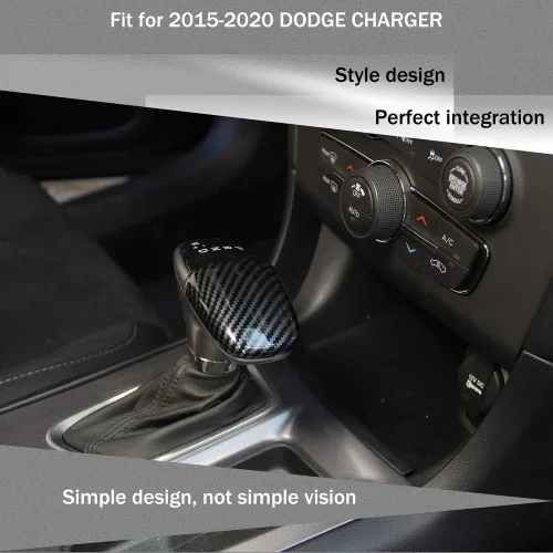 Miniatura 2 de Crosselec - Adhesivo decorativo de fibra de carbono para el pomo de la palanca de cambios para Dodge Charger 2015+ (Negro)