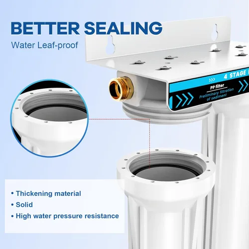 Miniatura 7 de Sistema de filtro de agua doble para RV, sistema de filtración de agua de 4 capas y 2 etapas, elimina sedimentos, cloro, metales pesados, olores