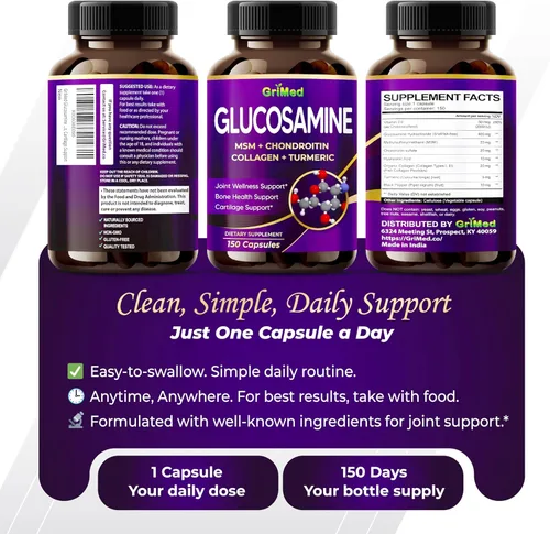 Miniatura 9 de GriMed Glucosamina 12,000 mg - X12 Power con MSM, condroitina, colágeno, cúrcuma para el bienestar de las articulaciones, huesos fuertes, soporte