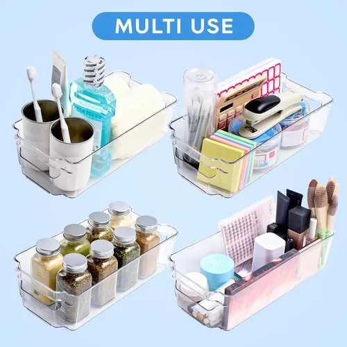 Miniatura 7 de JollyPack Paquete de 8 cubos de almacenamiento de plástico transparente, organizadores de despensa y almacenamiento con asas, contenedores