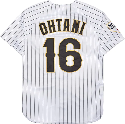 Miniatura 3 de Camiseta de béisbol Ohtani #16 para hombre, samurái japonés, blanco y negro, a rayas, hip hop, camiseta de béisbol, Blanco