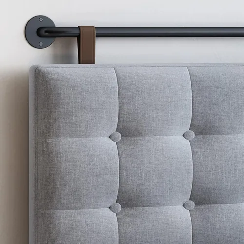 Miniatura 5 de Cabecera para cama tamaño King, cabecera montada en la pared con tapicería de lino fino y acolchado de botones, altura ajustable para dormitorio Gris