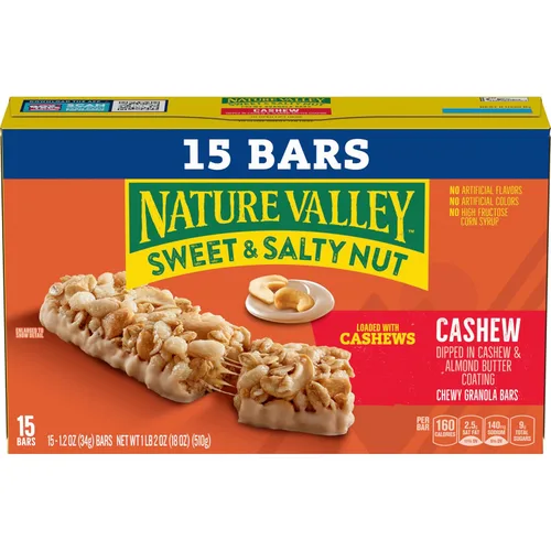 Miniatura 3 de Nature Valley Barras de granola de nueces dulces y saladas, anacardo, 15 barras, 18 onzas