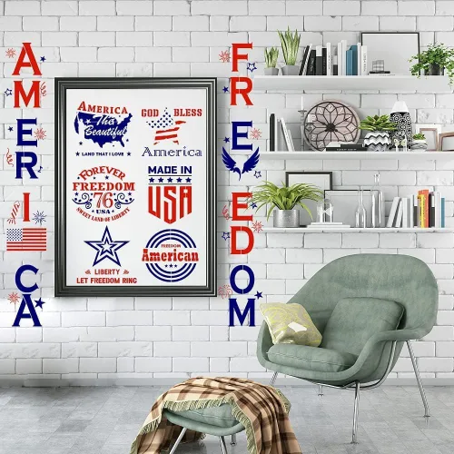 Miniatura 4 de 16 plantillas patrióticas del 4 de julio para pintar sobre madera, plantilla de bandera estadounidense, decoraciones del día de los Caídos, letras