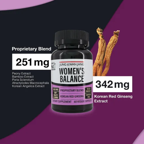 Miniatura 4 de JUNG KWAN JANG Equilibrio femenino con ginseng rojo coreano para nivel de energía, sistema digestivo y suplemento de salud cognitiva, 60 cápsulas