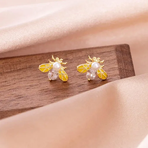 Miniatura 5 de Reffeer Solid 925 Sterling Silver Bumble Bee Stud Earrings for Women Teen Girls Honey Bee Stud Earrings
