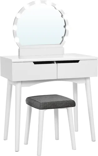 Miniatura 9 de VASAGLE Kailyn Collection - Escritorio de tocador con tomas de corriente y luces LED, mesa de maquillaje de 35.4 pulgadas de ancho con espejo, cajón