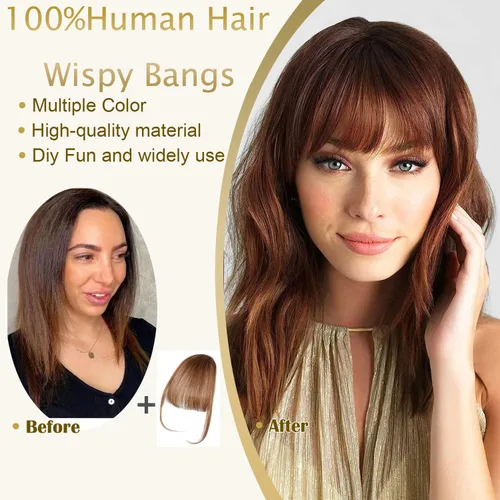 Miniatura 4 de Flequillo con clip, 100% cabello humano real, extensiones de cabello con clip, flecos con sienes para mujer, flequillo curvado, uso diario