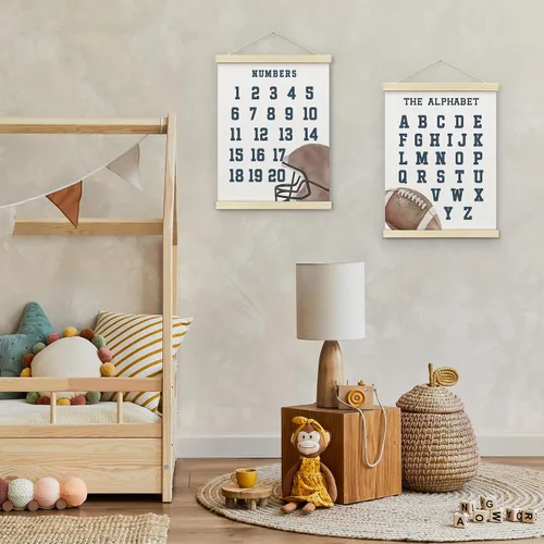 Miniatura 6 de BONETAT Póster de números y alfabeto para guardería de niños pequeños, decoración de pared para sala de juegos, tabla de pared ABC, decoración