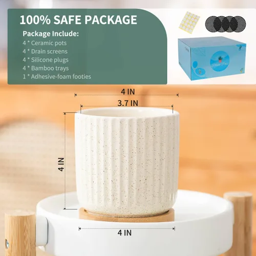 Miniatura 3 de Macetas de cerámica de 4 pulgadas con agujeros de drenaje, maceta moderna de patrón vertical con platillo para plantas de interior, suculentas