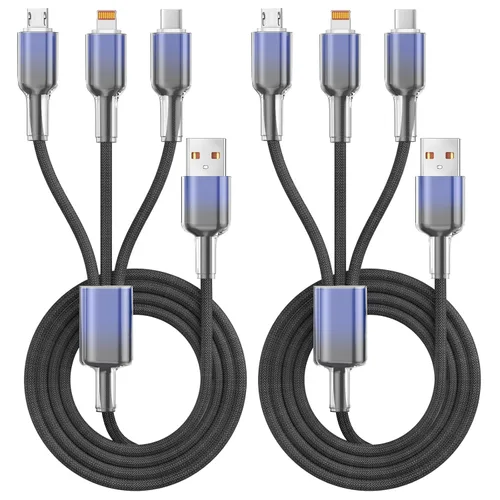 Miniatura 15 de Cable de carga múltiple (paquete de 2 cables de 4 pies) 3 en 1 para múltiples dispositivos, cable de carga universal trenzado de nailon para Negro