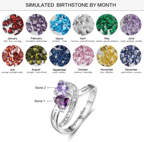 Miniatura 2 de Anillos de piedra natal personalizados para mujer, regalos personalizados para el día de la madre, anillos de promesa para madre e hija o mejor