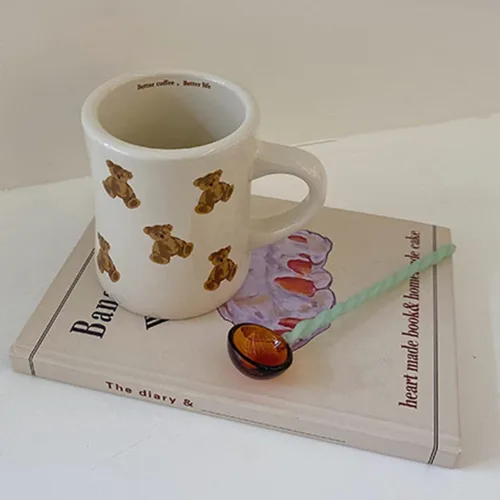 Miniatura 6 de Tazas de Café de Cerámica para Mujeres y Niñas, Tazas de Oso de Dibujos Animados en Crema Blanca, Taza de Agua 350ML/12OZ. Linda Taza de Café