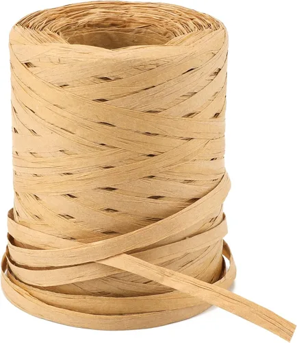 Cordel de cinta de papel de rafia natural de 656 pies, cuerda de rafia de 1/4 de pulgada, cinta de papel de embalaje resistente para ramos de Marrón