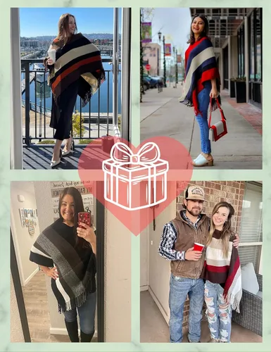 Miniatura 7 de Ferand - Suéter tipo poncho a rayas para mujer, estilo casual, chal con flecos versátiles