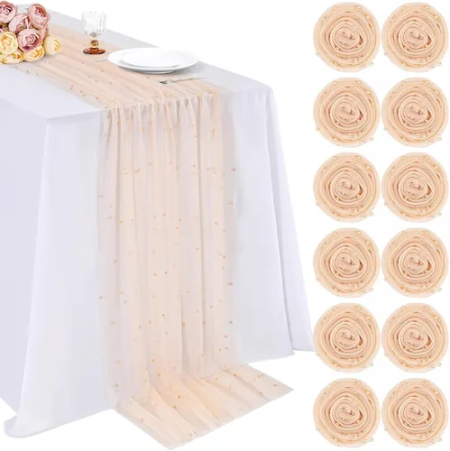 Miniatura 28 de LuoluoHouse Camino de Mesa de Perla para Centros de Mesa de Boda: Camino de Mesa de Perla de 10 pies, Decoración de Mesa de 29x120 Pulgadas de Tul