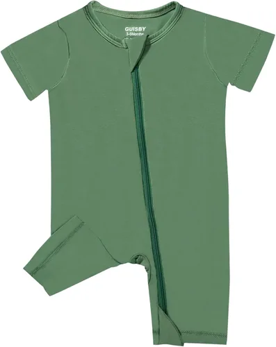 Miniatura 2 de GUISBY Pijama de bambú para bebé, mameluco sin pies de manga corta, durmiente con cremallera de 2 vías