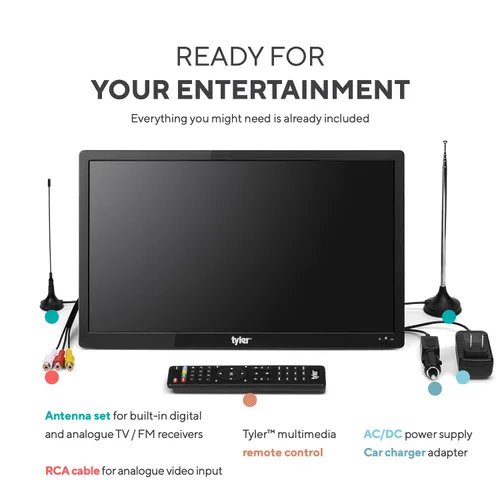 Miniatura 5 de Tyler TV Monitor LCD Portátil de 16" con Batería Capacidad Inalámbrica HD-TV, HDMI, USB, RCA, AC/DC, Radio FM, Cargador de Coche, Control Remoto