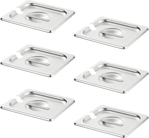 Miniatura 17 de HECMAC Paquete de 6 Tapas de Bandeja de Hotel de Tamaño 1/2 con Muescas, Acero Inoxidable Sólido Resistente para Mesa de Vapor, Tapa de Bandeja