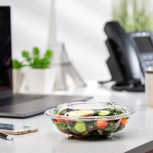 Miniatura 6 de GUSTO 50 cuencos de ensalada de plástico transparente con tapas, recipientes de ensalada desechables, perfectos para llevar, ensaladas y preparación