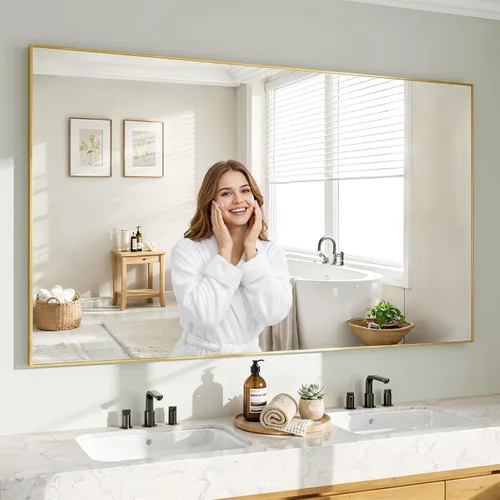 Miniatura 13 de Koonmi Espejo de pared rectangular negro, espejo de baño de 24 x 32 pulgadas, espejo de tocador con marco de aluminio para entrada, sala de estar
