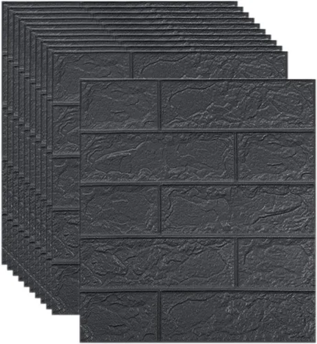 Melairya Paneles de pared 3D para despegar y pegar, papel tapiz de ladrillo 3D de piedra sintética, autoadhesivo, para decoración de paredes Negro