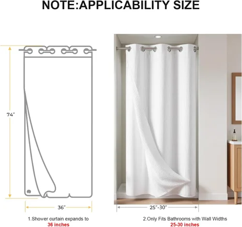 Miniatura 4 de Cortina de baño River Dream de 36" de ancho con diseño de ondas de gofre, sin ganchos, con forro a presión, cortina de baño de tela de mezcla