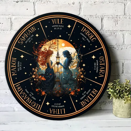 Miniatura 4 de Artsy Woodsy Letrero de madera de la rueda del año (no tallado) para decoración del hogar, bruja, pagana, Wicca, días festivos celtas, regalos 25