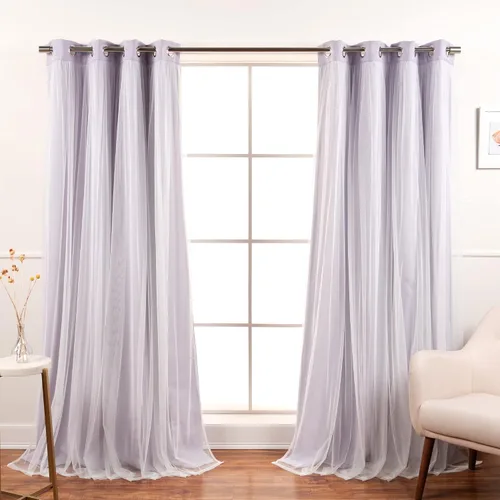 Miniatura 33 de Best Home Fashion Juego de 2 paneles de ventana de tul de encaje con aislamiento térmico y ojales de níquel de acero inoxidable para dormitorio