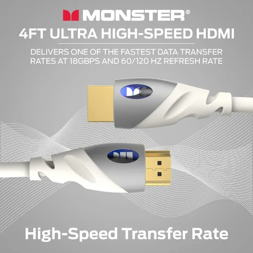 Miniatura 2 de Monster Cable HDMI 4k Ultra HD con Ethernet, resistente a la corrosión, contactos de oro rosa de 24 k y conexión V-Grip, cable HDMI para PS3