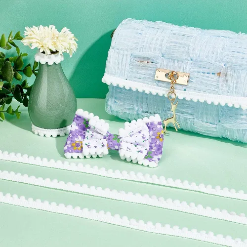Miniatura 4 de PH PandaHall 25 yardas, pompones, adornos de flecos, 1/2 pulgada (0.472 in), borde único, cinta de coser blanca, pompones para manualidades, Blanco