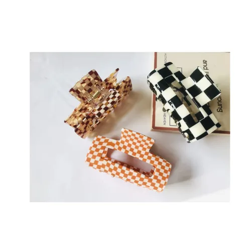 Miniatura 21 de Pinzas para el cabello a cuadros para mujeres y niñas, pinzas de pelo de moda para peinar con pinzas de garra, cabello grueso, forma rectangular